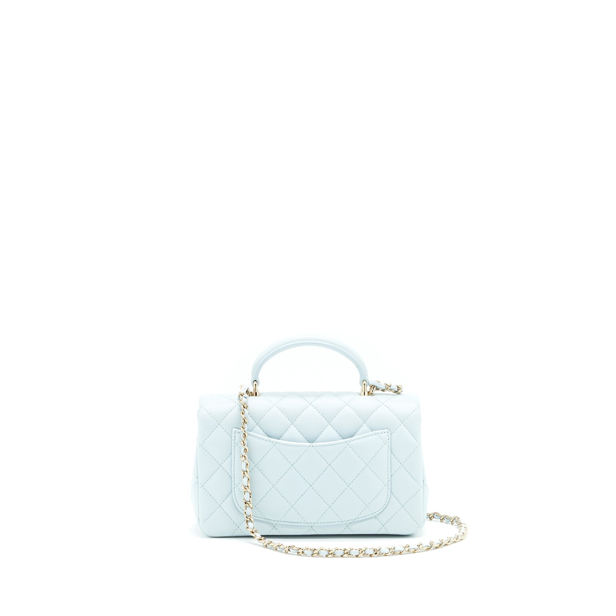 CHANEL 21K MINI TOP HANDLE RECTANGULAR FLAP BAG PASTEL BLUE LGHW