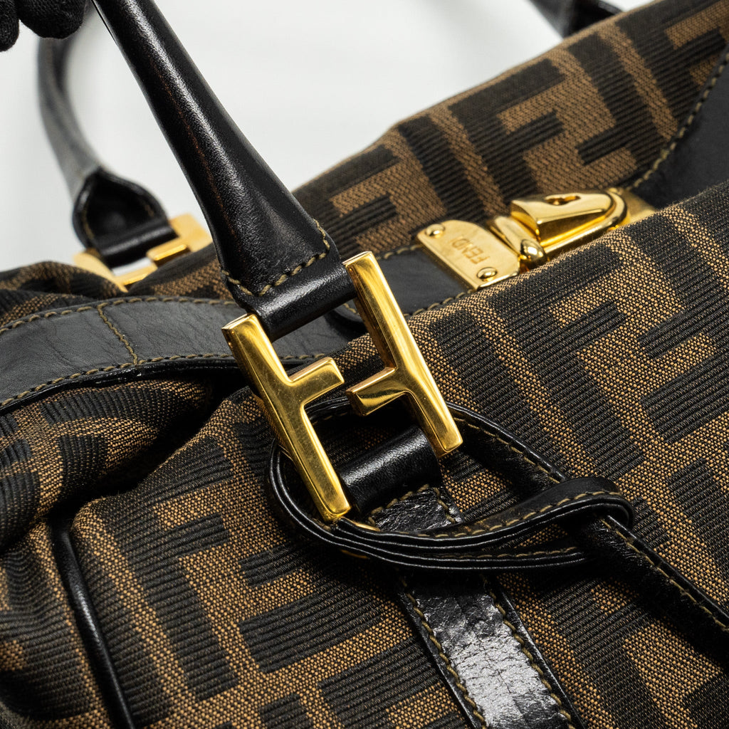 FENDI VINTAGE HANDLE BOWLING BAG CANVAS BROWN GHW