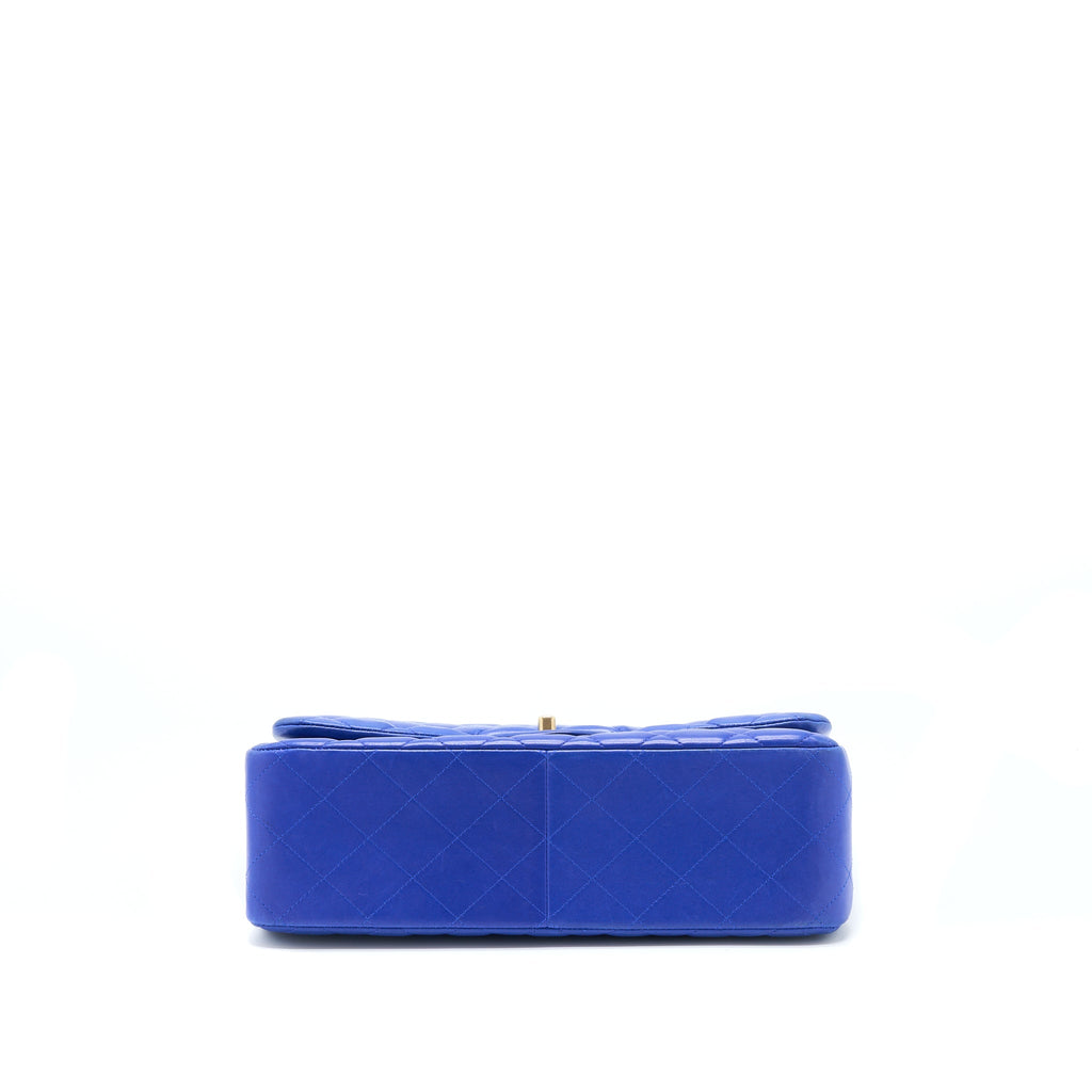 CHANEL JUMBO CLASSIC DOUBLE FLAP BAG LAMBSKIN BLUE BRUSHED GHW