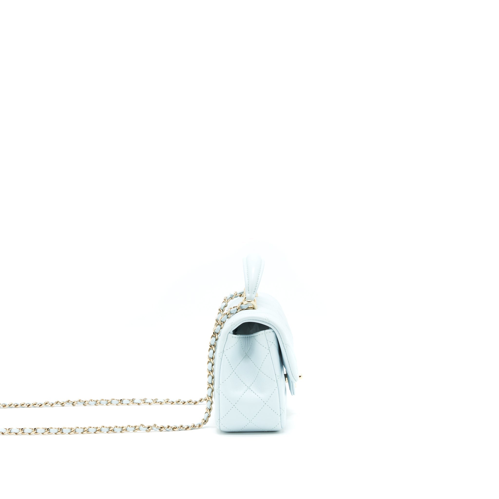 CHANEL 21K MINI TOP HANDLE RECTANGULAR FLAP BAG PASTEL BLUE LGHW