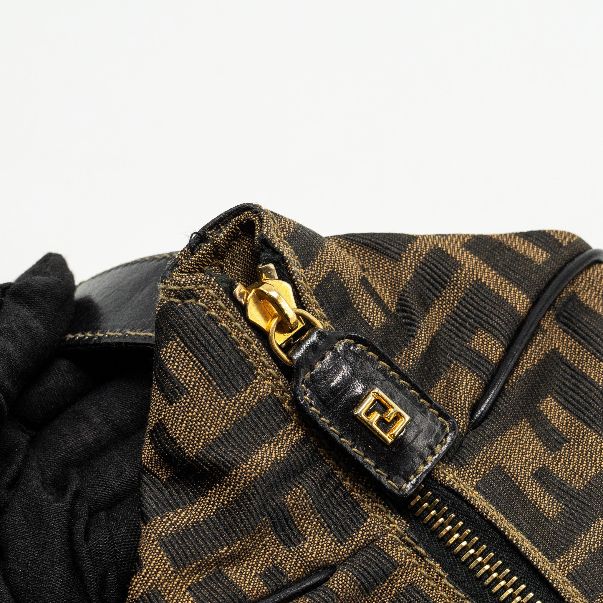 FENDI VINTAGE HANDLE BOWLING BAG CANVAS BROWN GHW