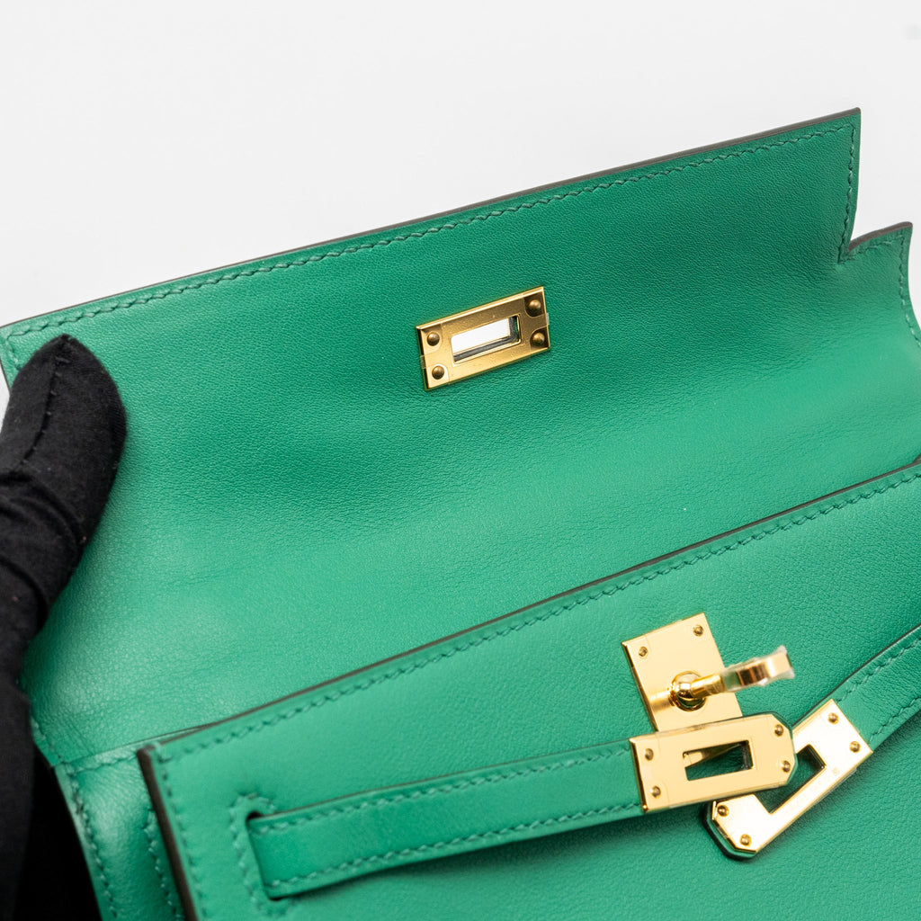 HERMES KELLY POCHETTE SWIFT VERT VERTIGO GHW