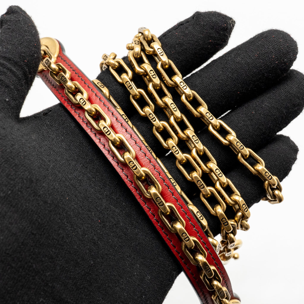 DIOR LOVE CHARM MINI LADY DIOR STUDDED LAMBSKIN RED GHW