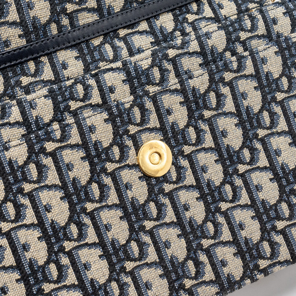 DIOR SADDLE FLAP BAG BLUE DIOR OBLIQUE EMBROIDERY GHW