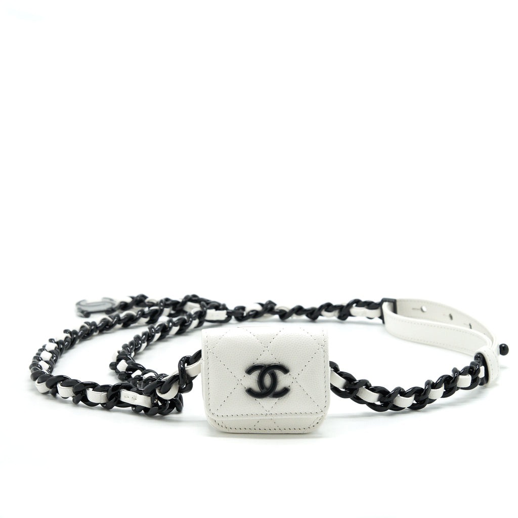 CHANEL AIRPODS CASE CHAIN BELT WHITE / BLACK HARDWARE