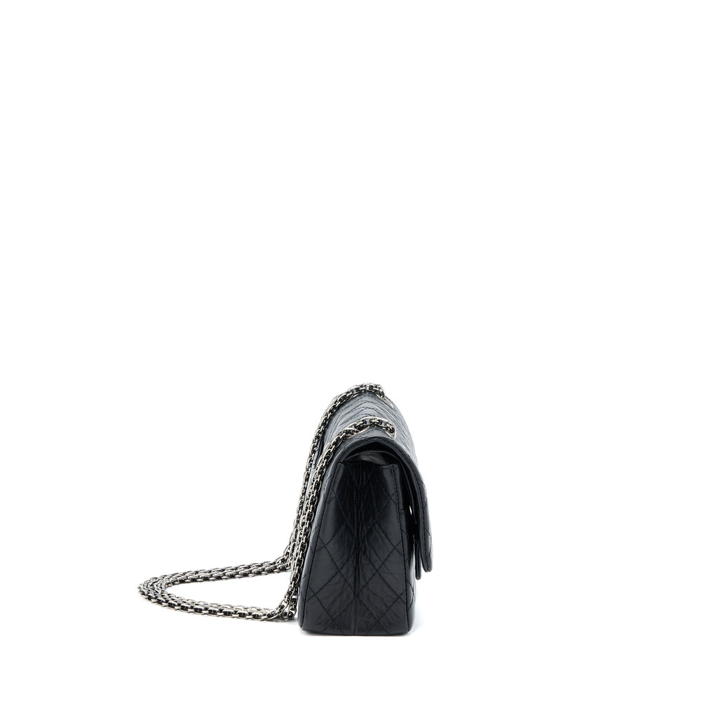 CHANEL SMALL 2.55 255 DOUBLE FLAP BAG CALFSKIN BLACK RUTHENIUM SHW