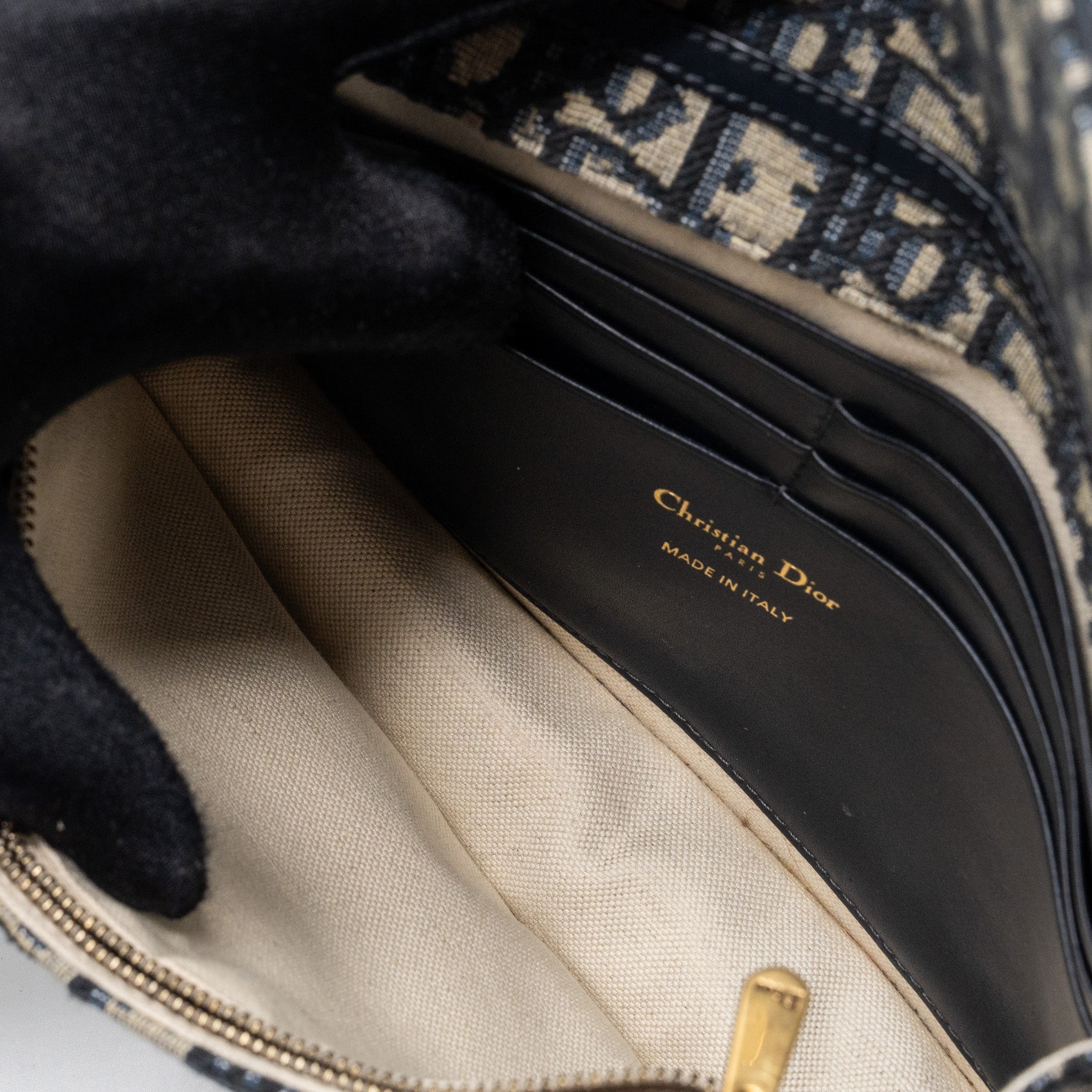 DIOR SADDLE FLAP BAG BLUE DIOR OBLIQUE EMBROIDERY GHW