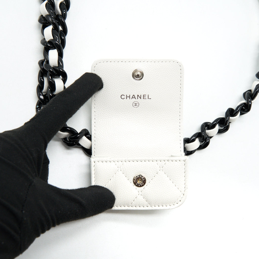 CHANEL AIRPODS CASE CHAIN BELT WHITE / BLACK HARDWARE
