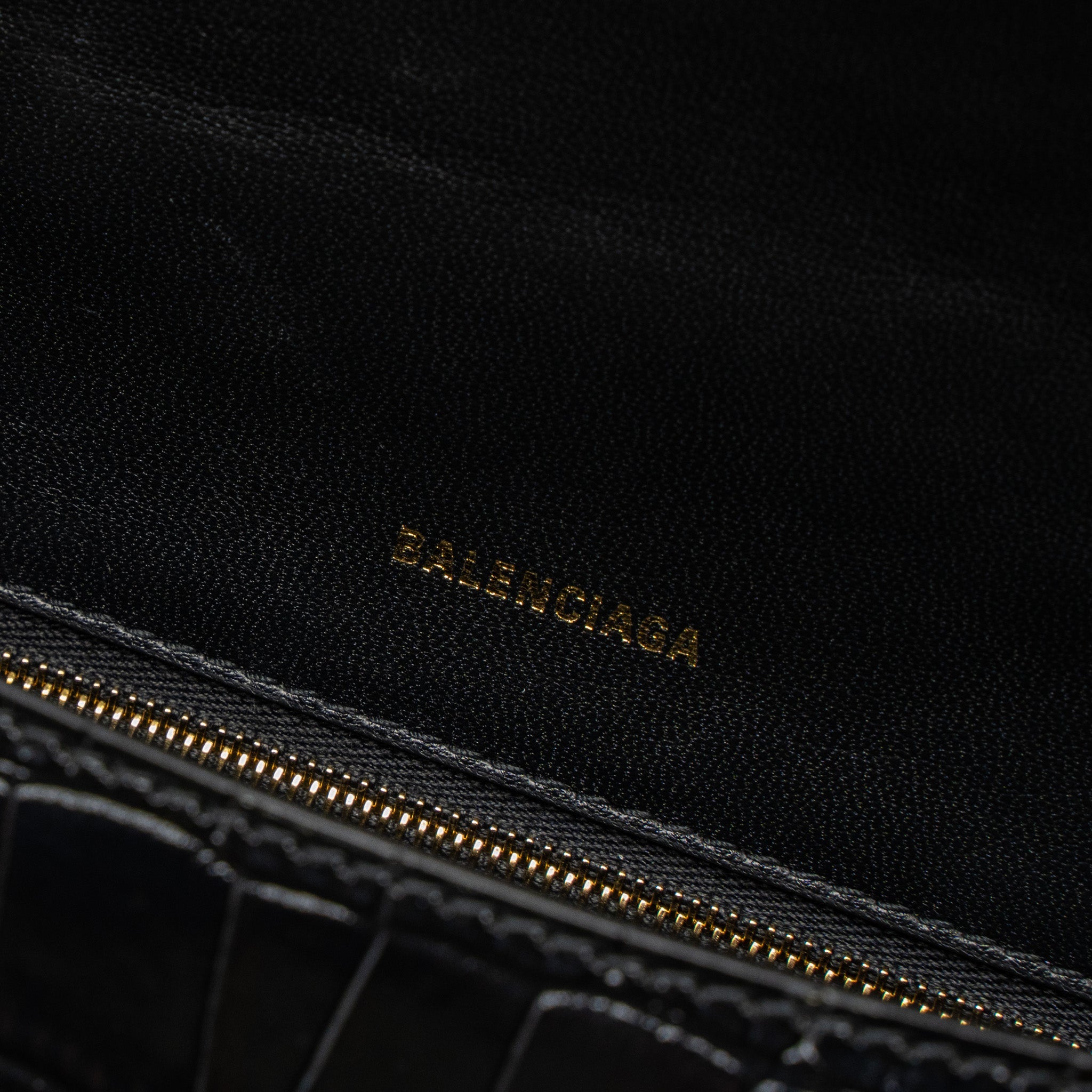BALENCIAGA SMALL HOURGLASS BAG CROC-EMBOSSED CALFSKIN BLACK GHW