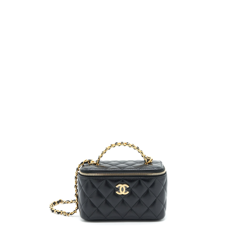 CHANEL 22S LETTER TOP HANDLE LONG VANITY WITH CHAIN LAMBSKIN BLACK GHW