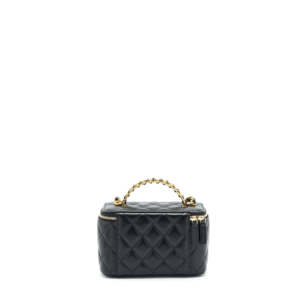 CHANEL 22S LETTER TOP HANDLE LONG VANITY WITH CHAIN LAMBSKIN BLACK GHW