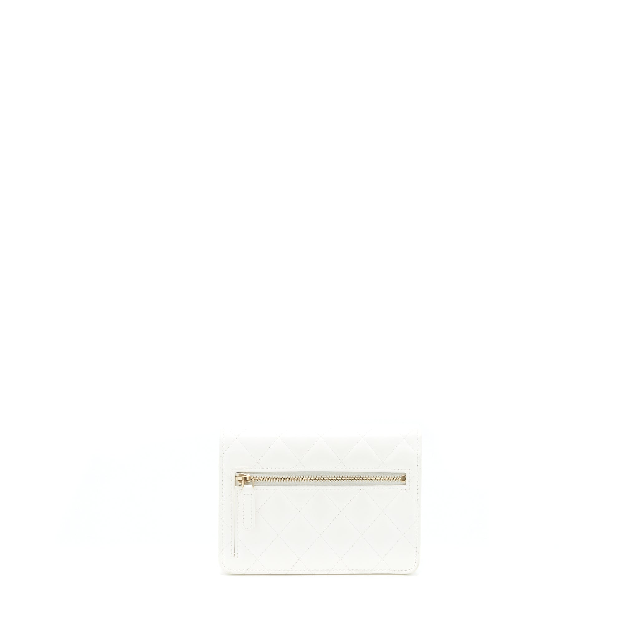 CHANEL SMALL WALLET ON CHAIN WITH RIBBON CHAIN LAMBSKIN WHITE GHW