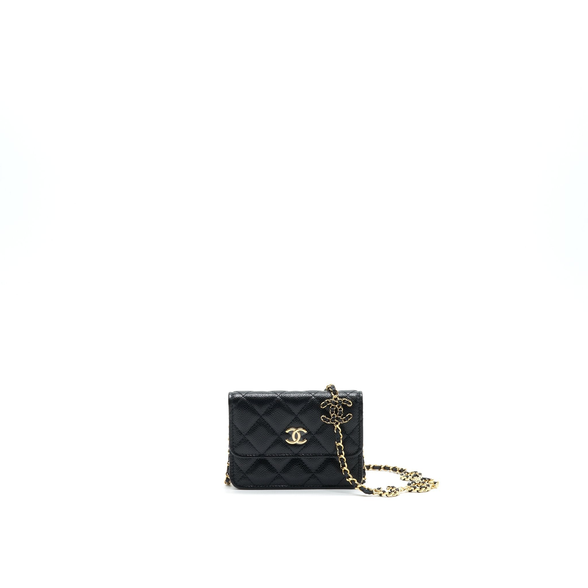 CHANEL 21A FLAP CARD HOLDER WITH CHAIN BLACK GHW