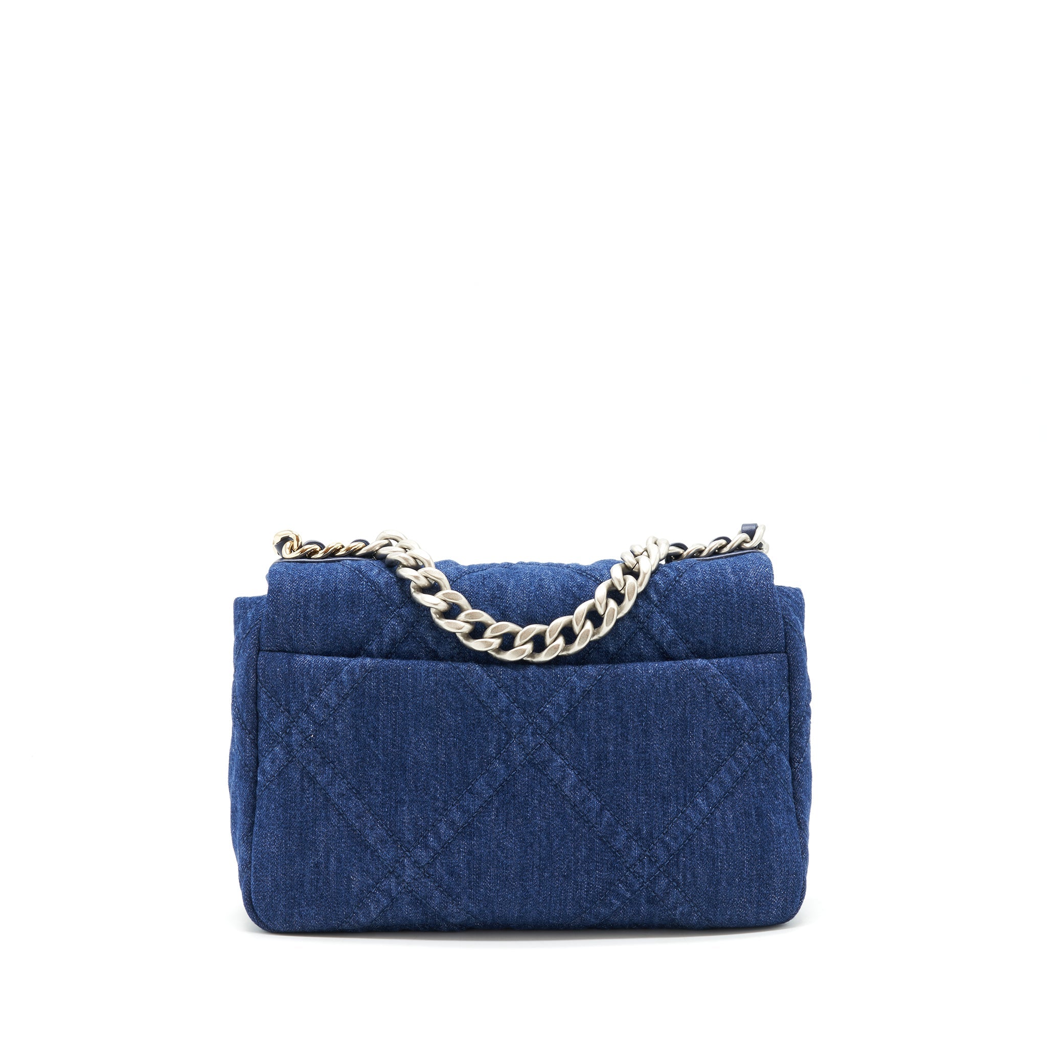 CHANEL 22P SMALL 19 BAG DENIM BLUE WITH GOLD AND SILVER HARDWARE