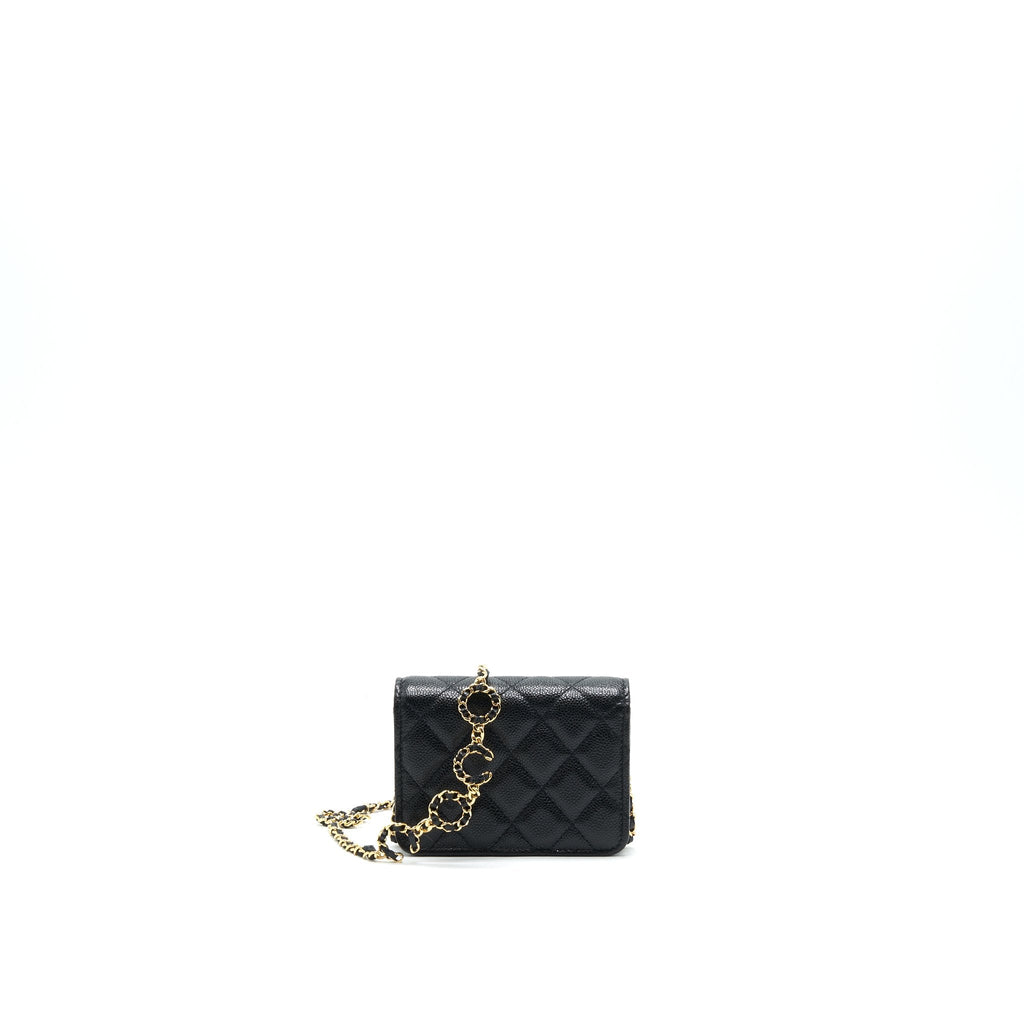 CHANEL 21A FLAP CARD HOLDER WITH CHAIN BLACK GHW
