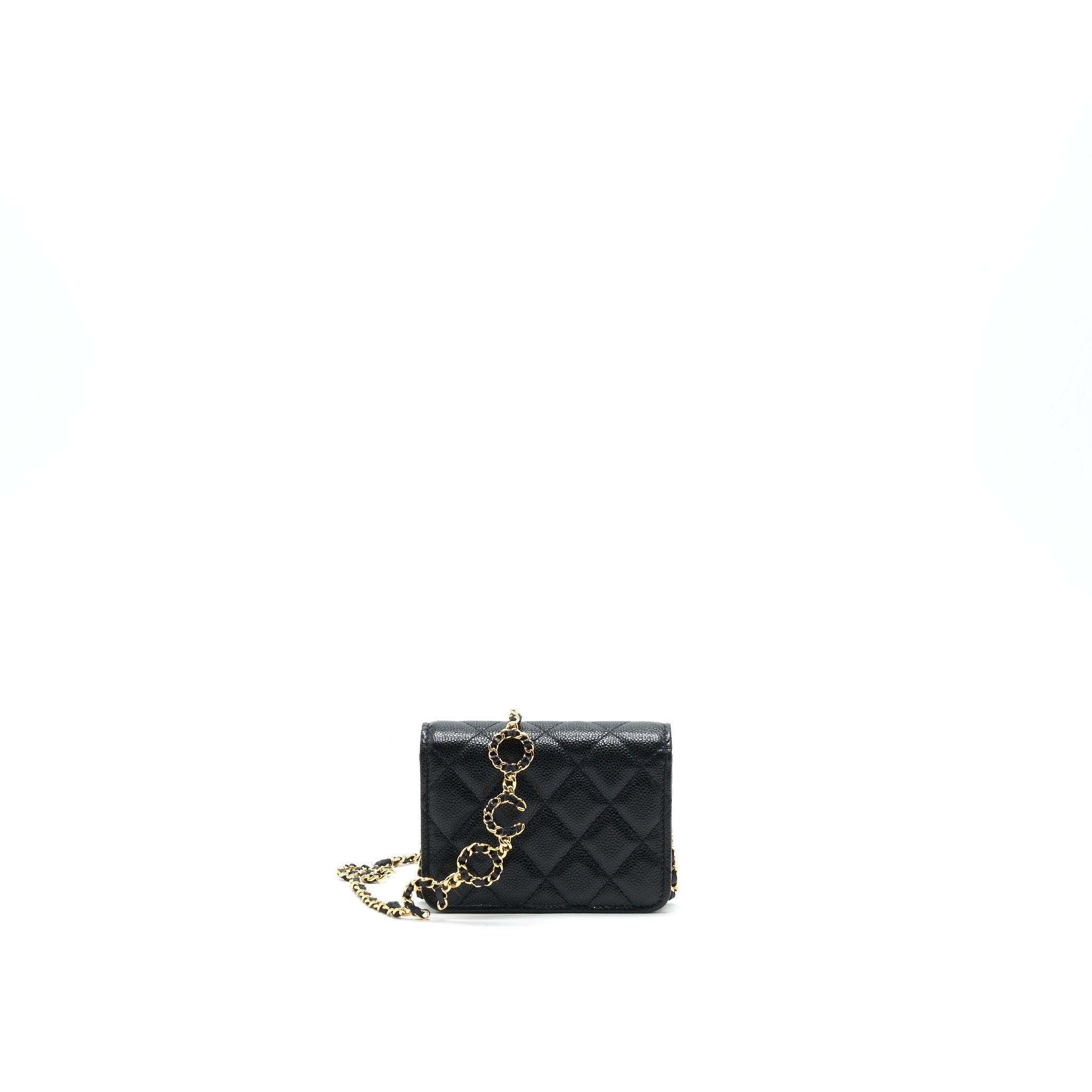 CHANEL 21A FLAP CARD HOLDER WITH CHAIN BLACK GHW