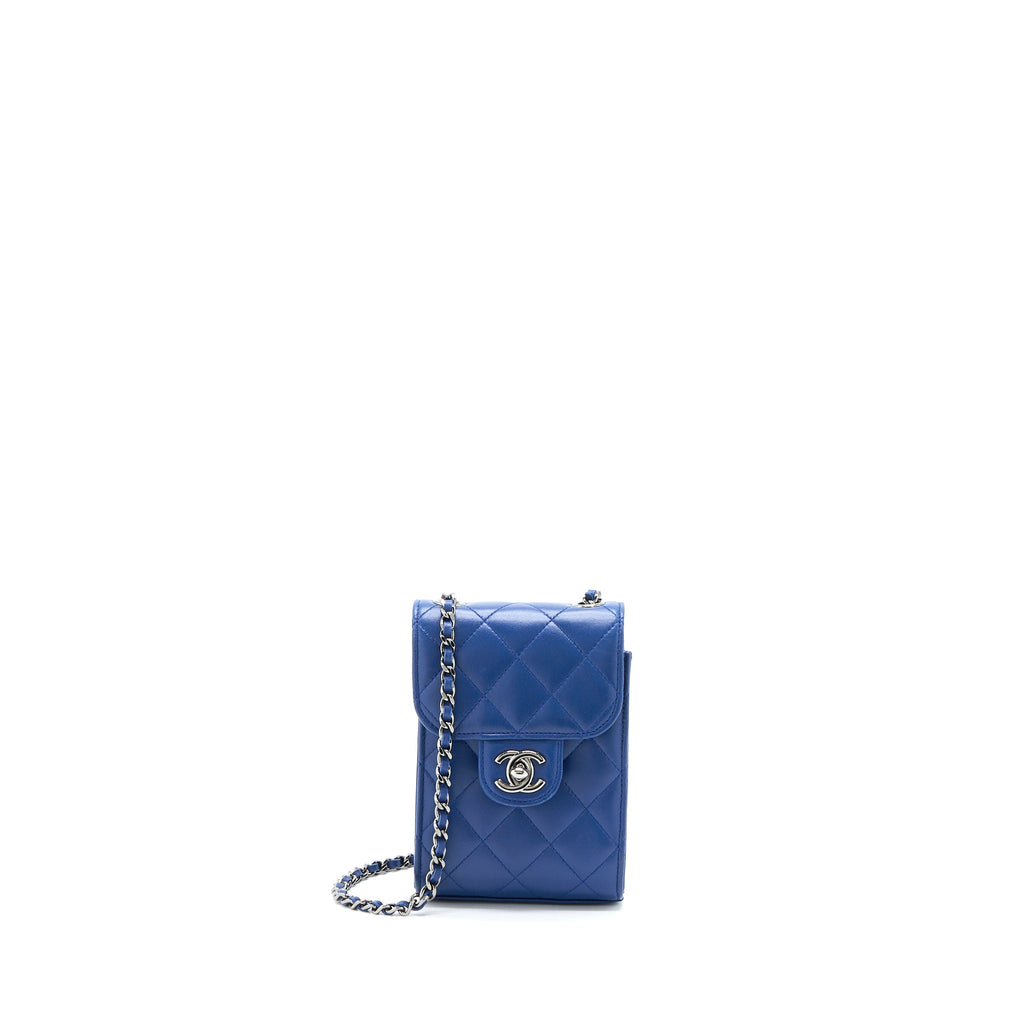 CHANEL FLAP PHONE CASE LAMBSKIN BLUE SHW
