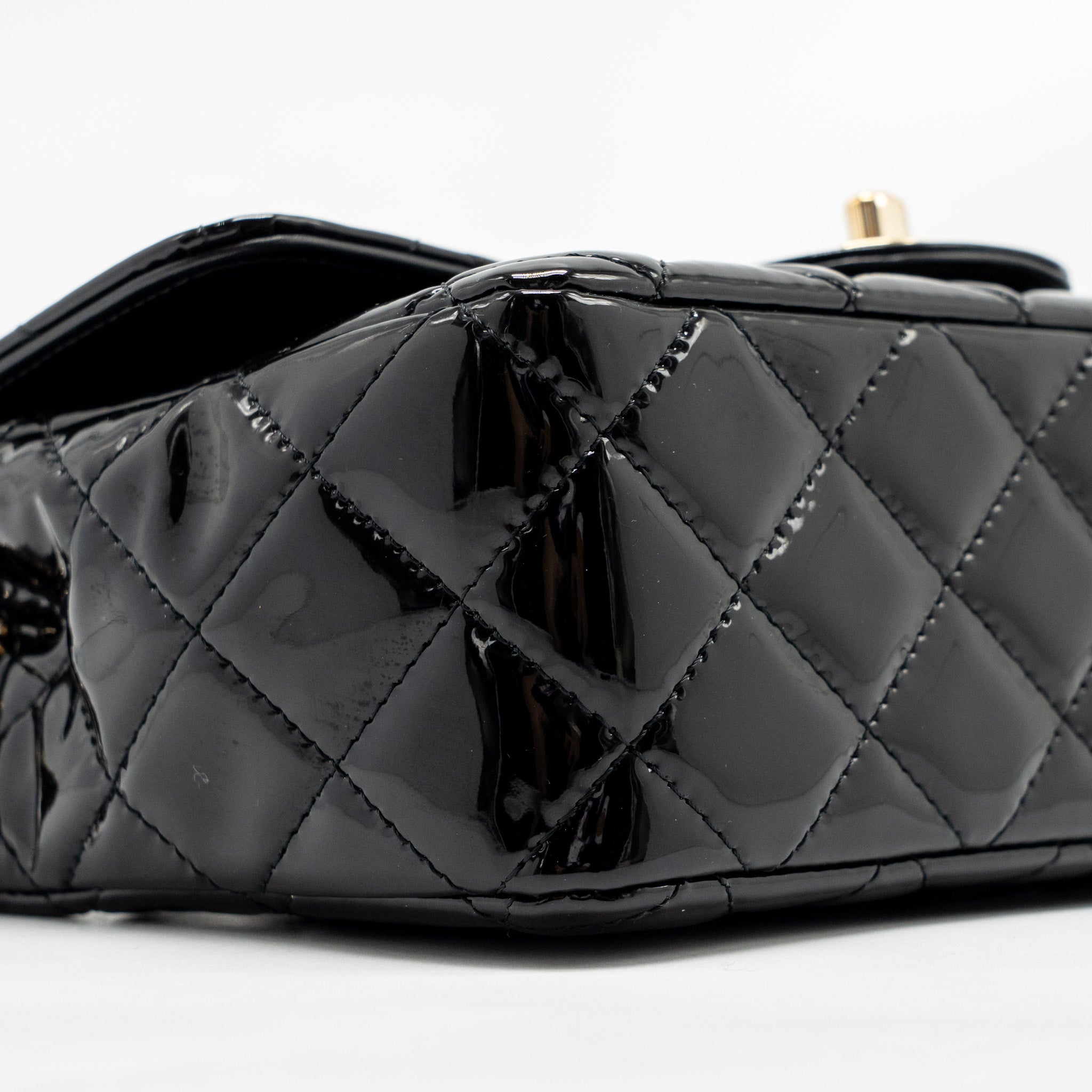 CHANEL MINI RECTANGULAR FLAP BAG PATENT LEATHER BLACK LGHW