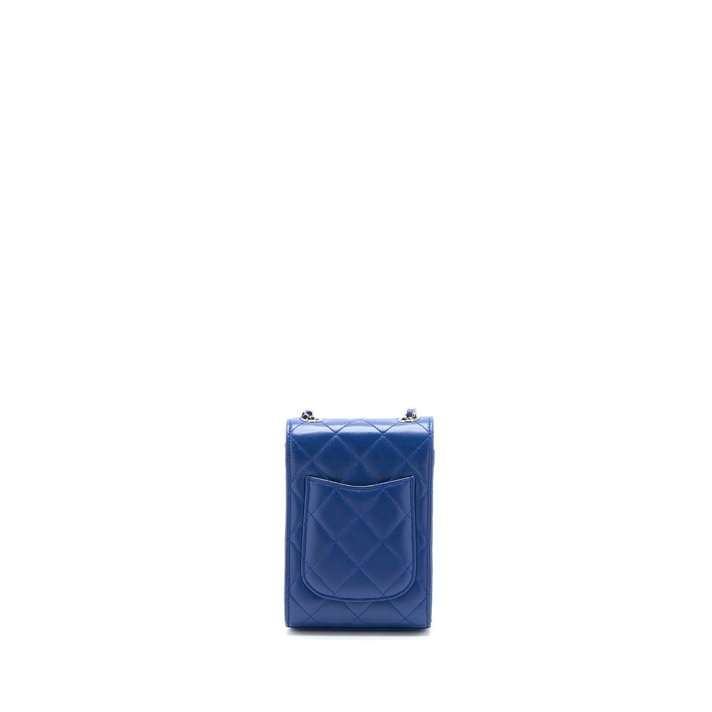CHANEL FLAP PHONE CASE LAMBSKIN BLUE SHW