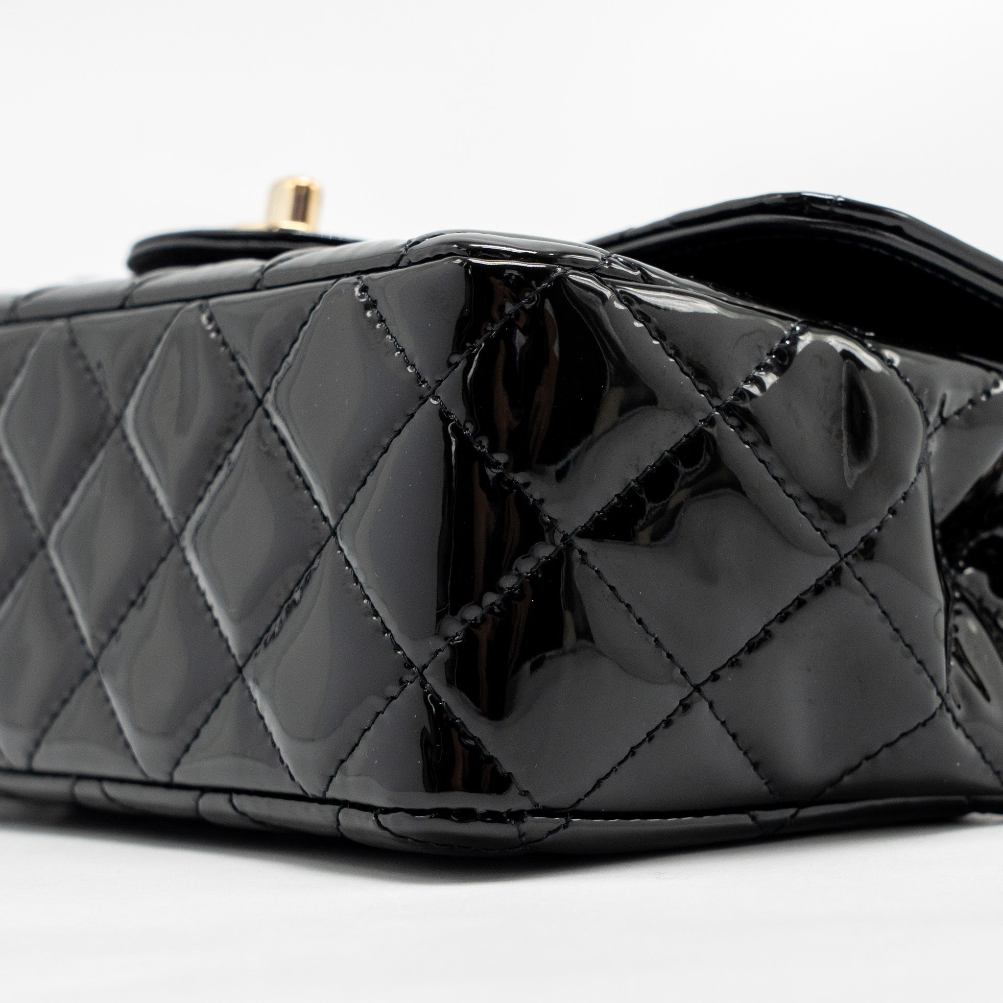 CHANEL MINI RECTANGULAR FLAP BAG PATENT LEATHER BLACK LGHW