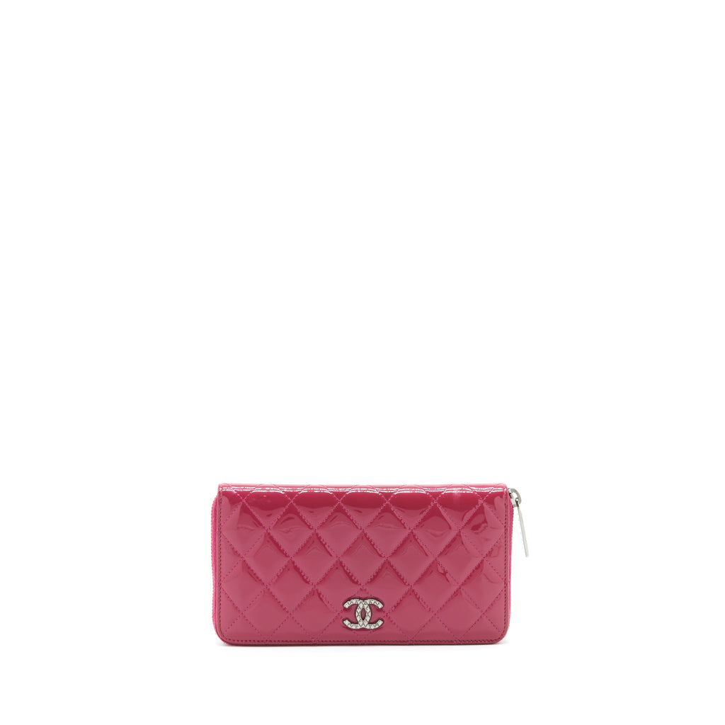 CHANEL LONG ZIP WALLET PATENT FUCHSIA SHW