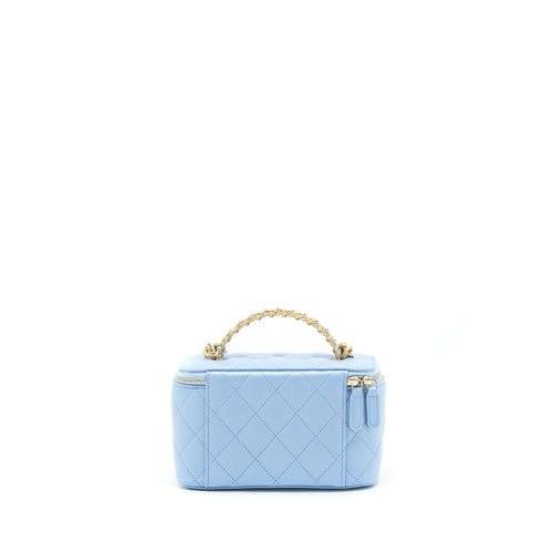 CHANEL 22S LONG VANITY CASE WITH LETTER HANDLE CAVIAR LIGHT BLUE GHW