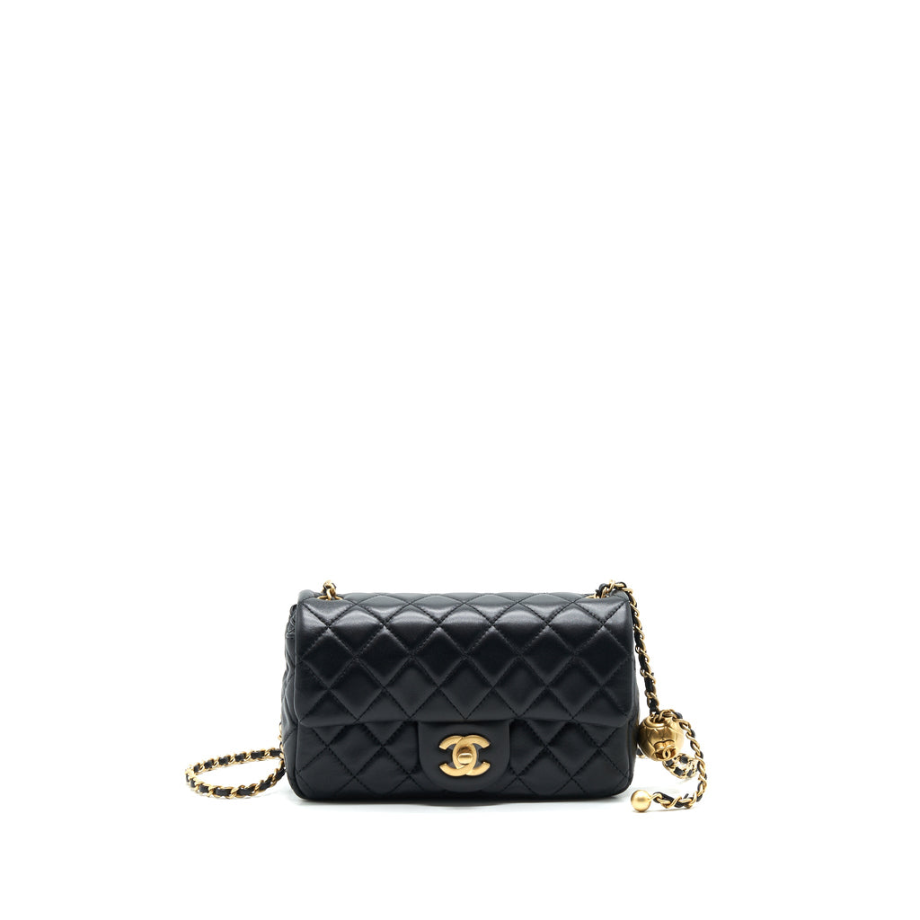 CHANEL PEARL CRUSHED MINI RECTANGULAR FLAP IN BLACK