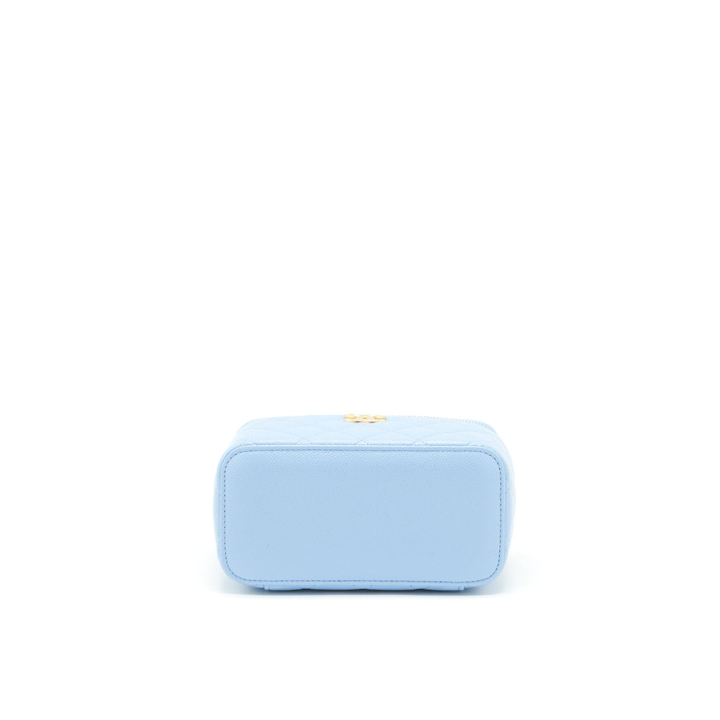CHANEL 22S LONG VANITY CASE WITH LETTER HANDLE CAVIAR LIGHT BLUE GHW