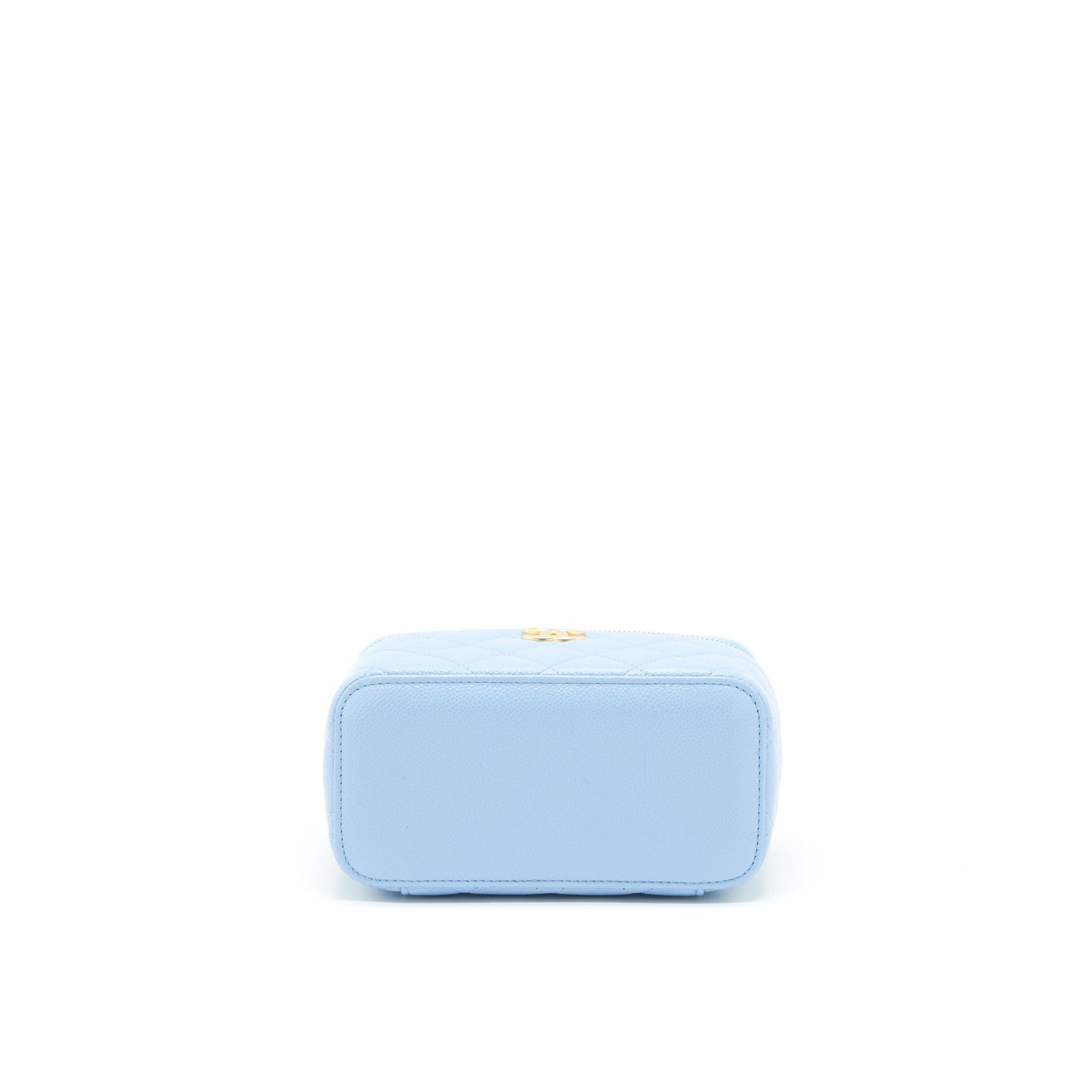 CHANEL 22S LONG VANITY CASE WITH LETTER HANDLE CAVIAR LIGHT BLUE GHW