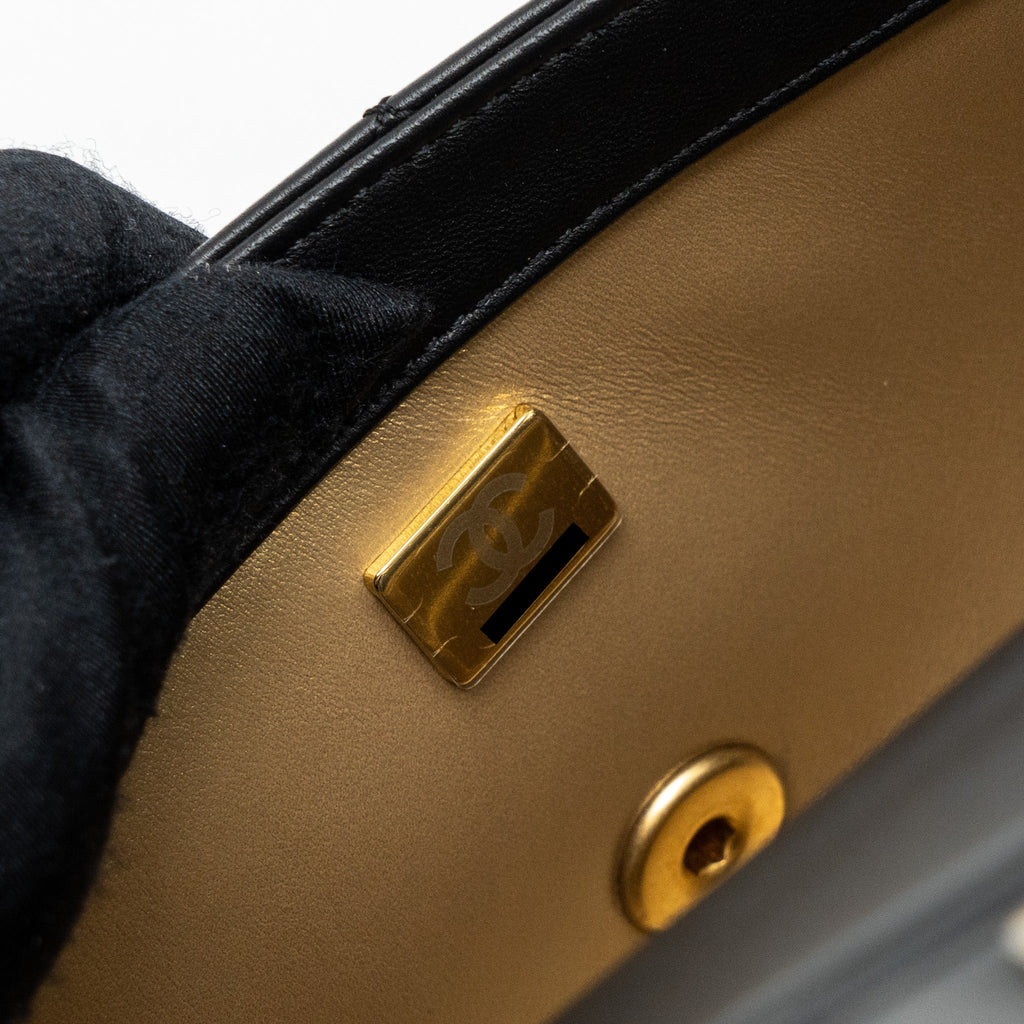 CHANEL 23K PEARL CRUSH MINI RECTANGULAR FLAP BAG LAMBSKIN BLACK GHW (MICROCHIP)