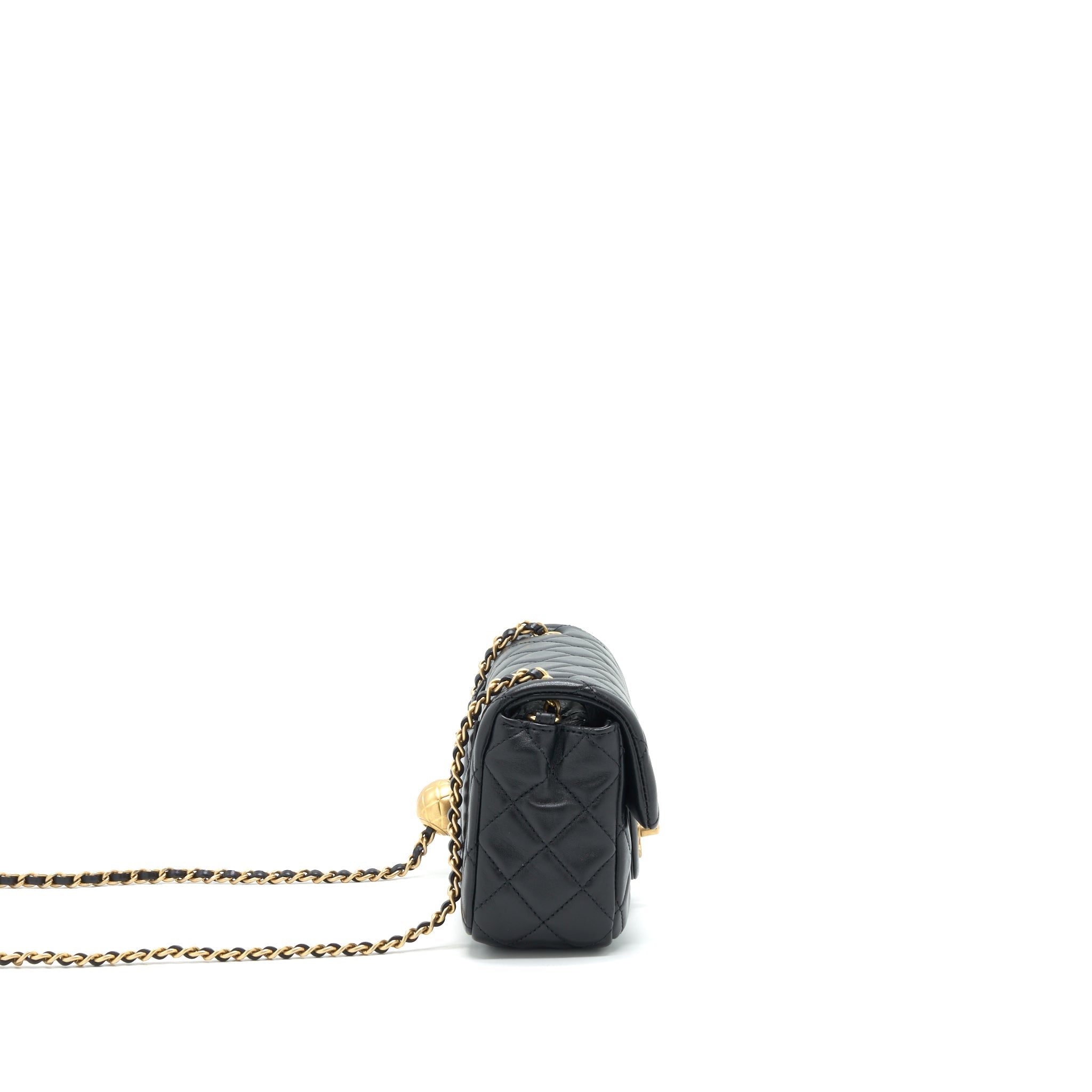 CHANEL 22C PEARL CRUSH MINI RECTANGULAR FLAP BAG LAMBSKIN BLACK GHW (MICROCHIP)