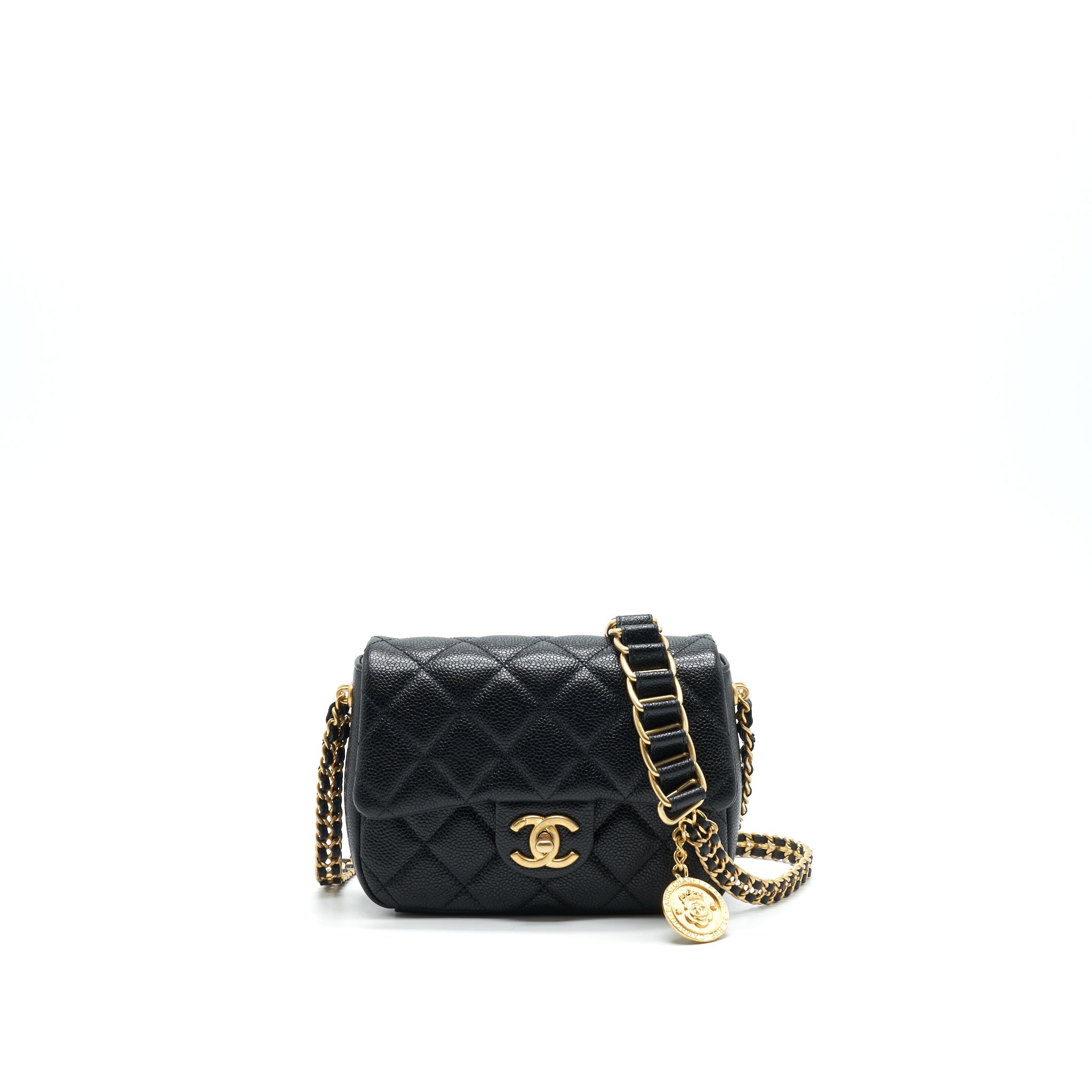 CHANEL 21A MINI SQUARE FLAP BAG CAVIAR BLACK GHW