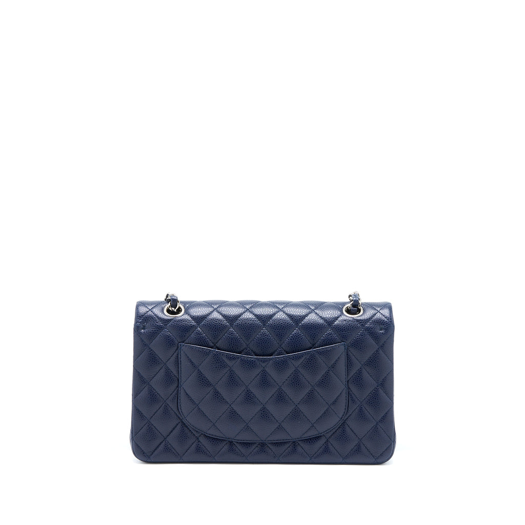 CHANEL MEDIUM CLASSIC DOUBLE FLAP BAG CAVIAR NAVY BLUE SHW