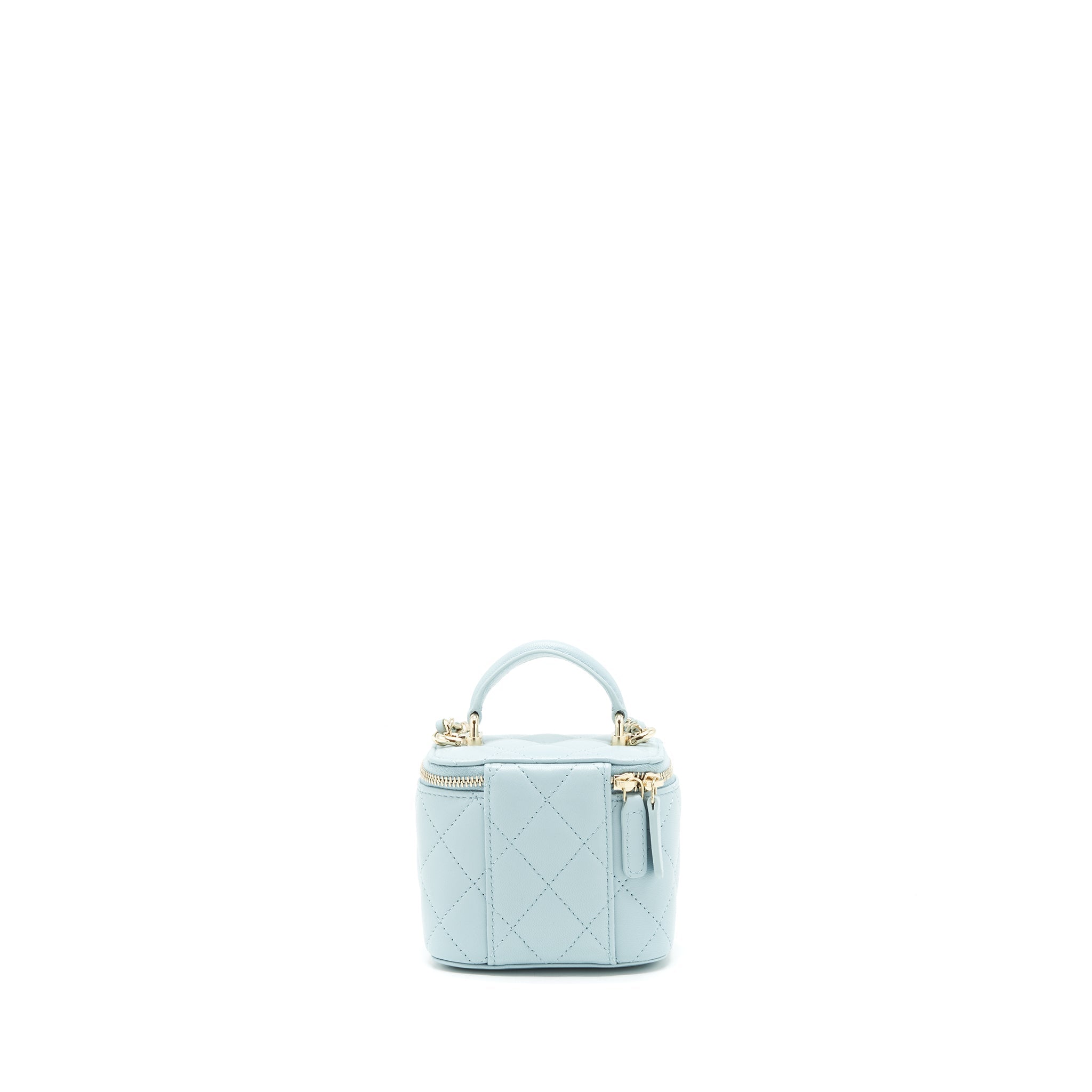 CHANEL 22S MINI TOP HANDLE VANITY CASE LAMBSKIN LIGHT BLUE LGHW