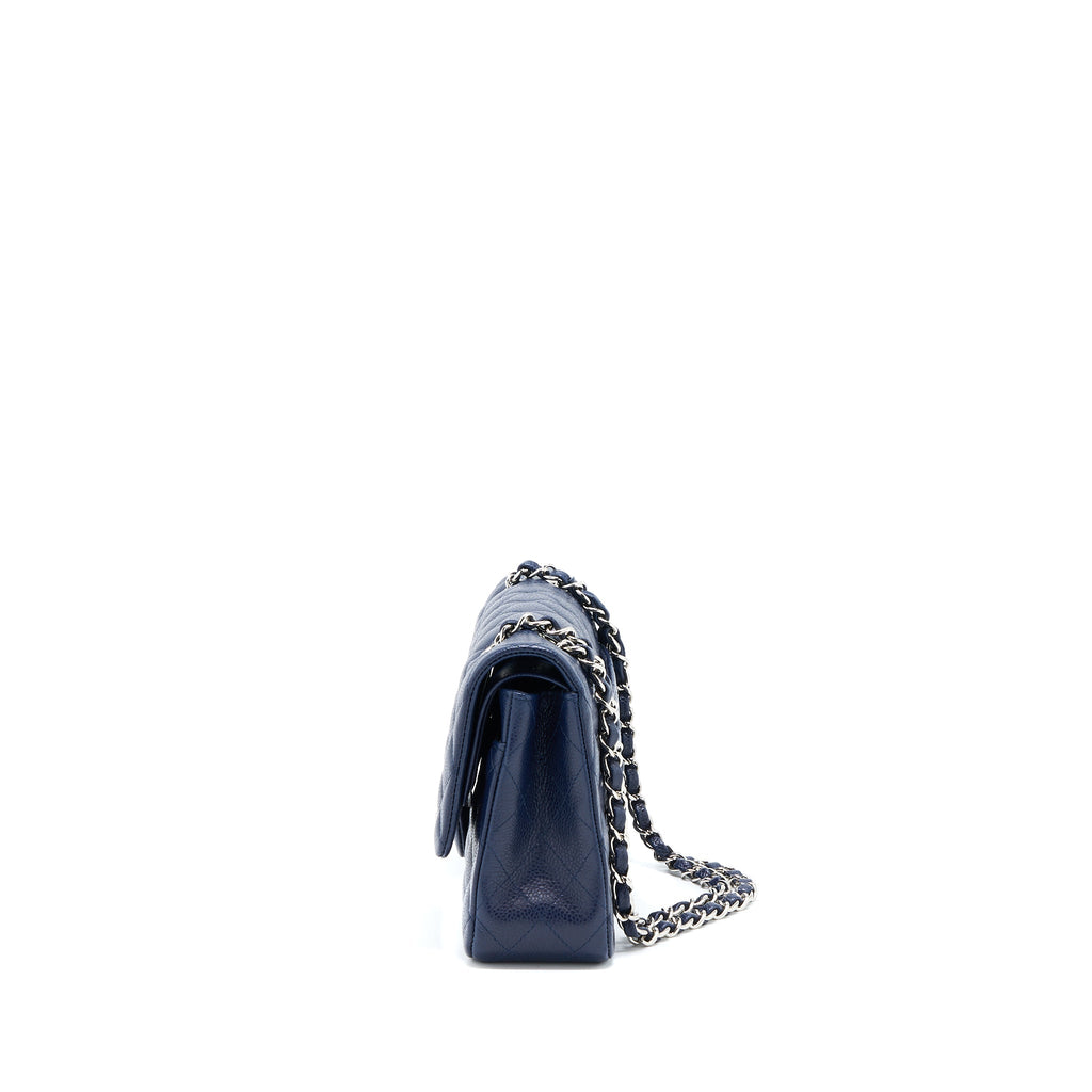CHANEL MEDIUM CLASSIC DOUBLE FLAP BAG CAVIAR NAVY BLUE SHW