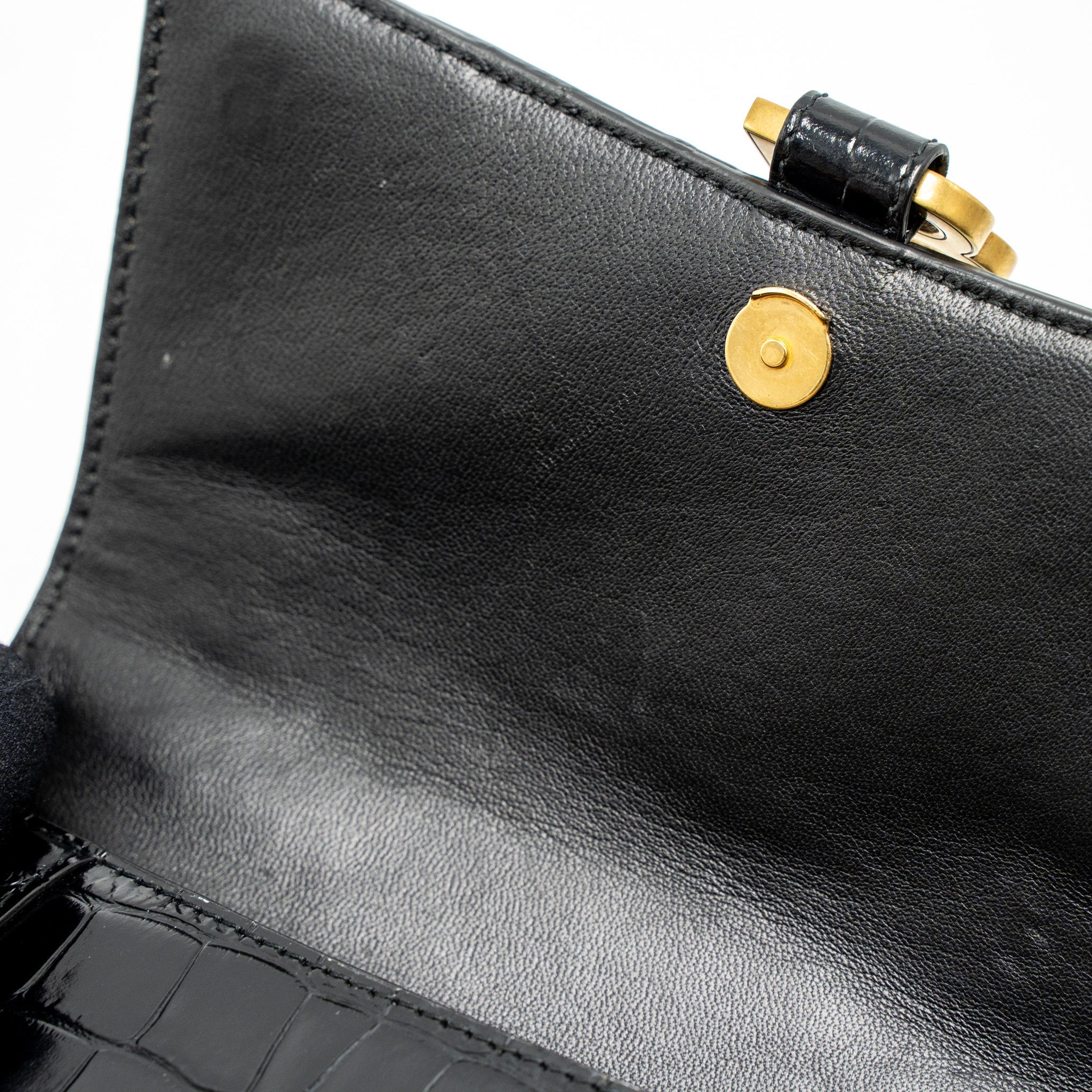 BALENCIAGA SMALL HOURGLASS BAG CROC-EMBOSSED CALFSKIN BLACK GHW