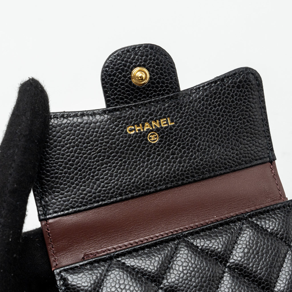 CHANEL CLASSIC COMPACT WALLET CAVIAR BLACK GHW (MICROCHIP)