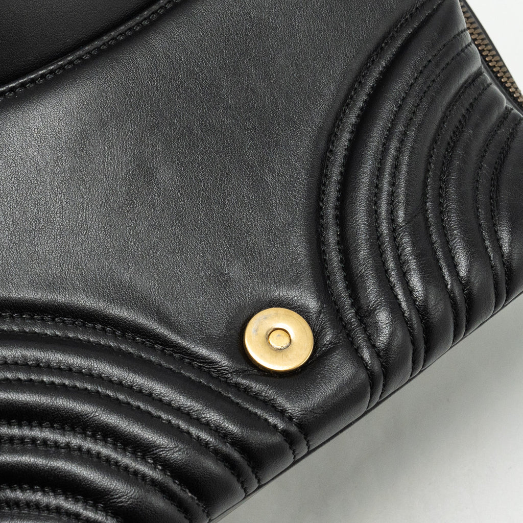 GUCCI GG MARMONT ZIP AROUND TOP HANDLE CAMERA BAG CALFSKIN BLACK GHW
