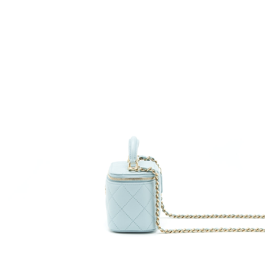 CHANEL 22S MINI TOP HANDLE VANITY CASE LAMBSKIN LIGHT BLUE LGHW