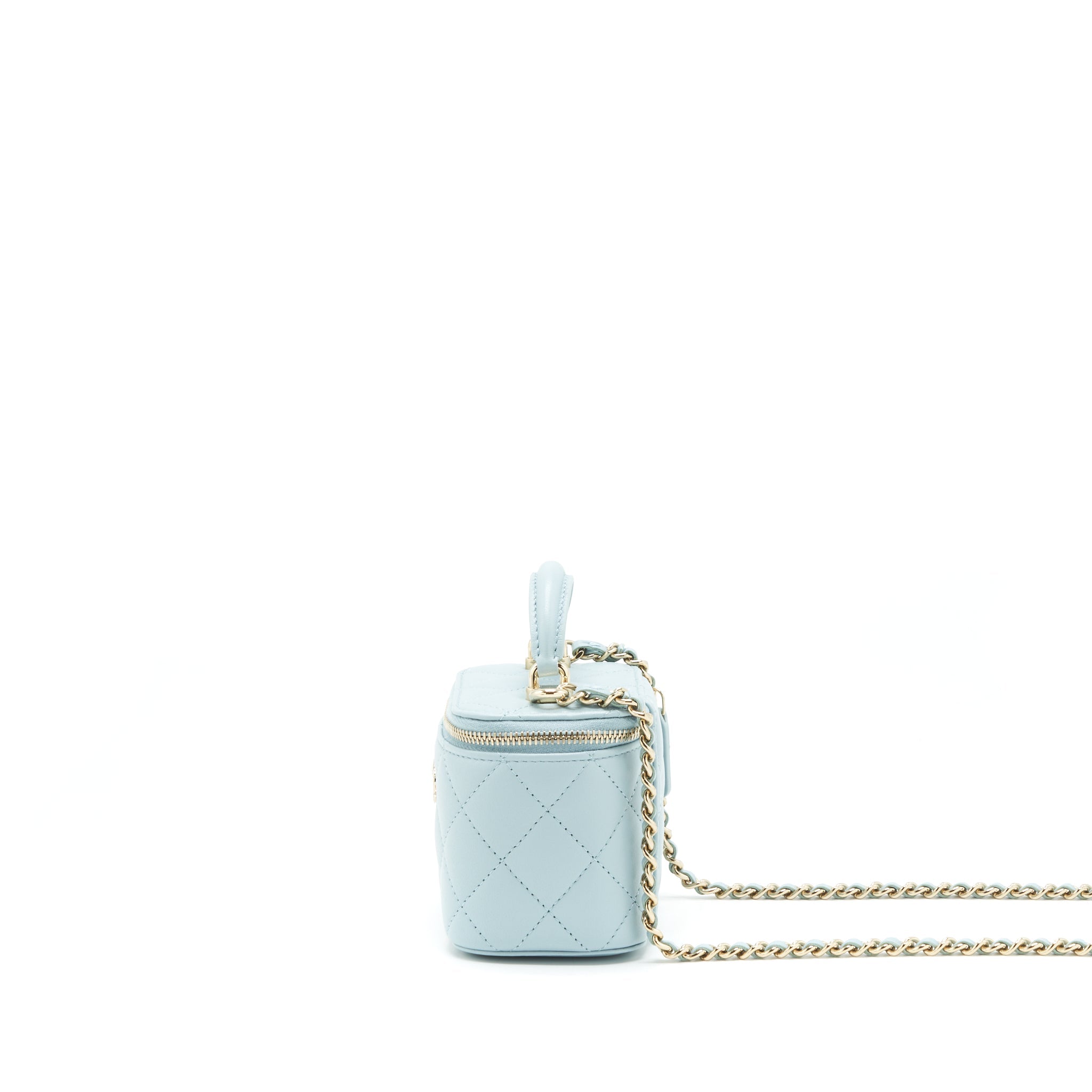 CHANEL 22S MINI TOP HANDLE VANITY CASE LAMBSKIN LIGHT BLUE LGHW