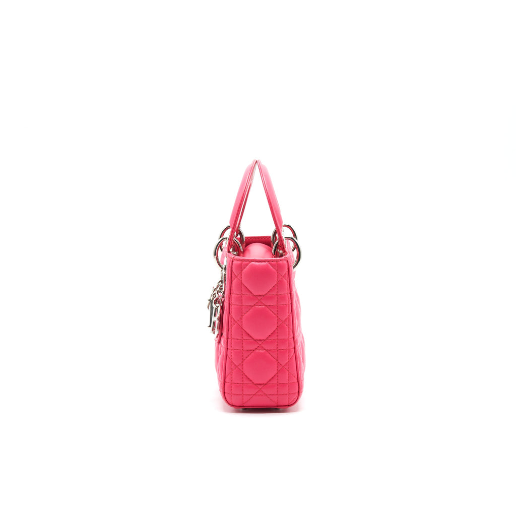 CHRISTIAN DIOR MINI LADY DIOR LAMBSKIN HOT PINK WITH SHW