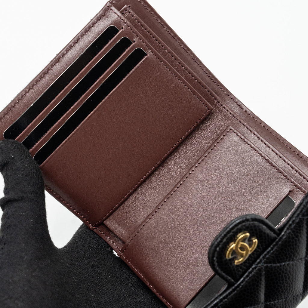 CHANEL CLASSIC COMPACT WALLET CAVIAR BLACK GHW (MICROCHIP)