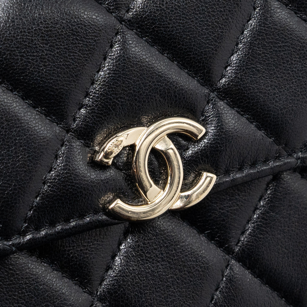 CHANEL TOP HANDLE MINI FLAP BAG WITH CHAIN LAMBSKIN BLACK LGHW (MICROCHIP)