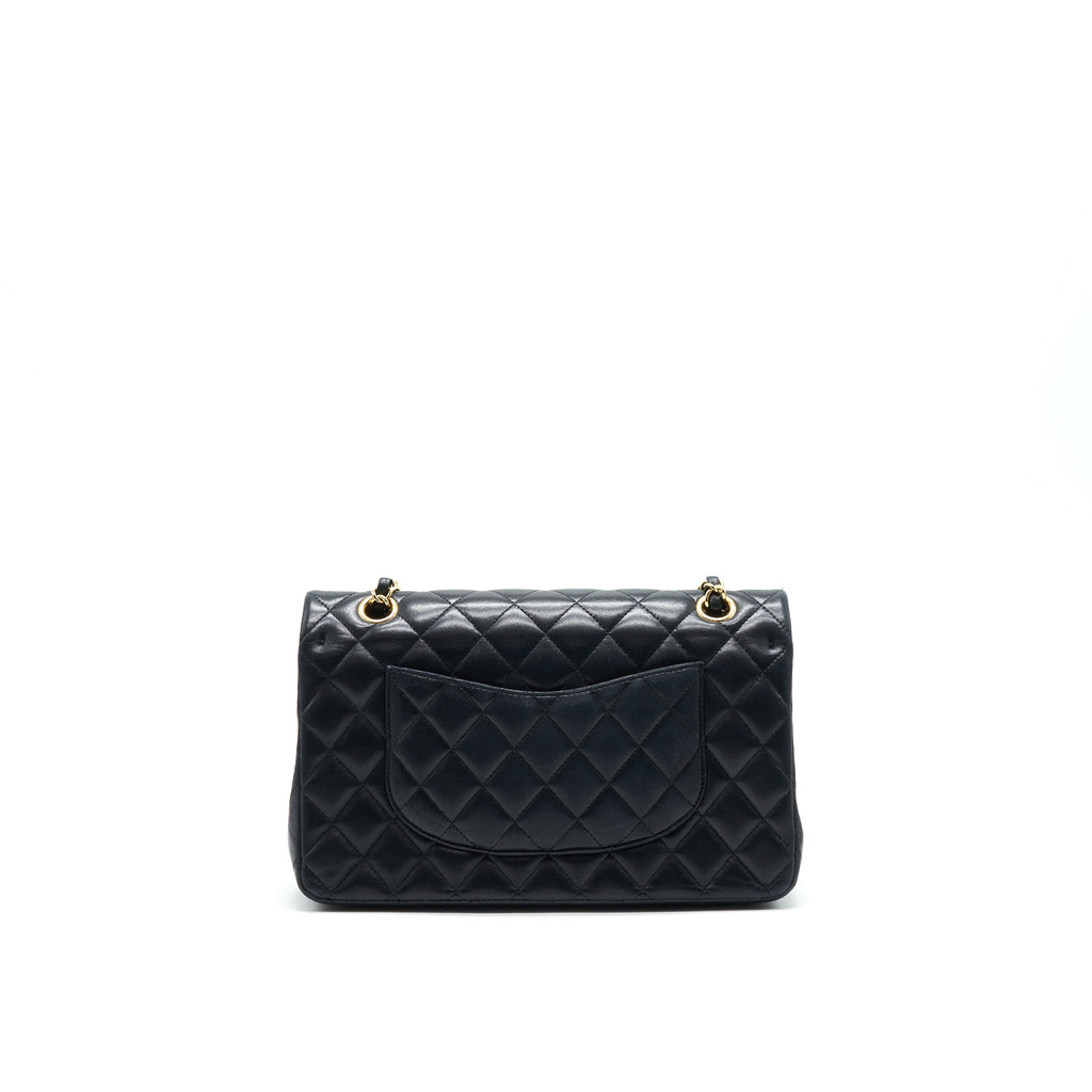 CHANEL CLASSIC DOUBLE FLAP BAG LAMBSKIN MEDIUM BLACK GHW SERIAL 19