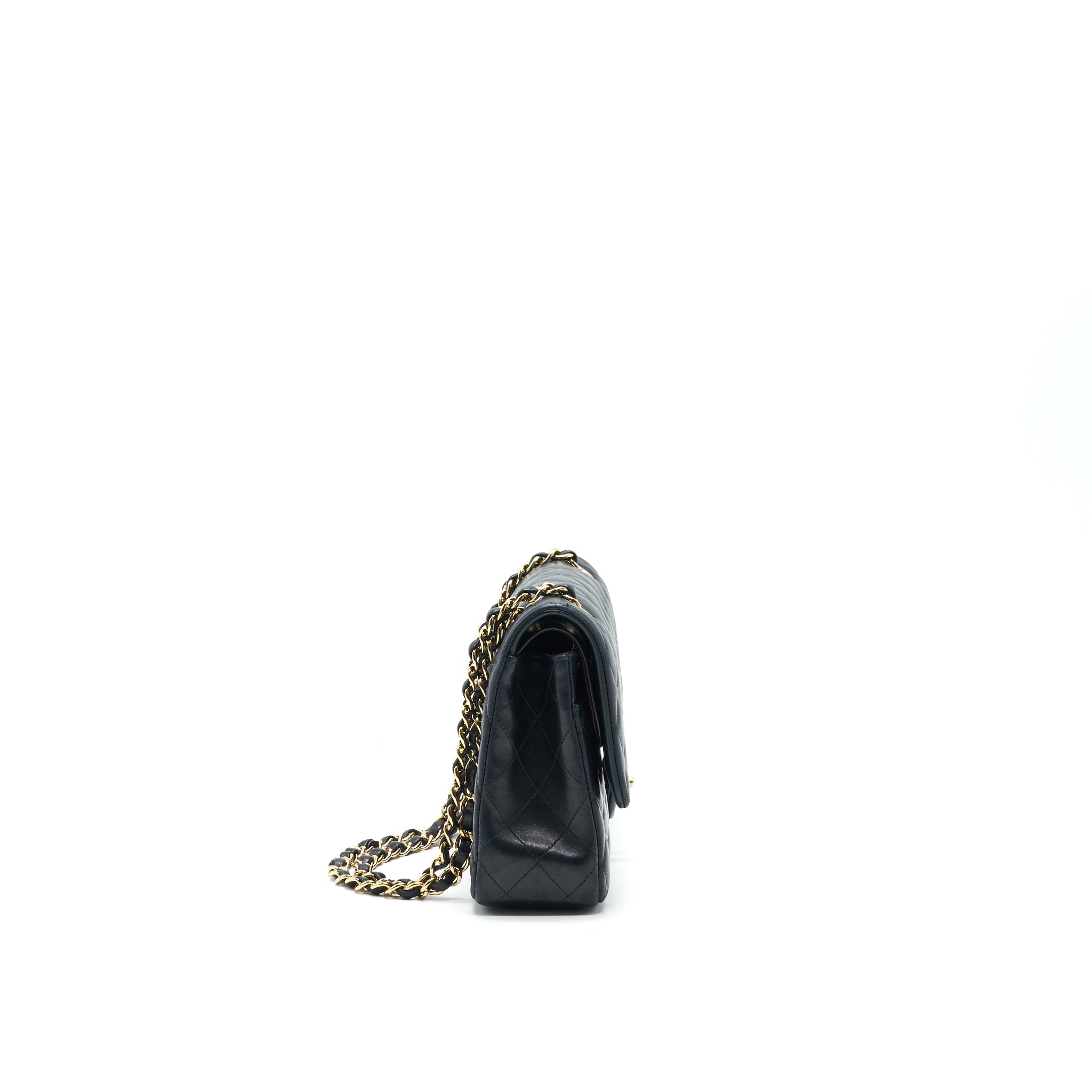 CHANEL CLASSIC DOUBLE FLAP BAG LAMBSKIN MEDIUM BLACK GHW SERIAL 19