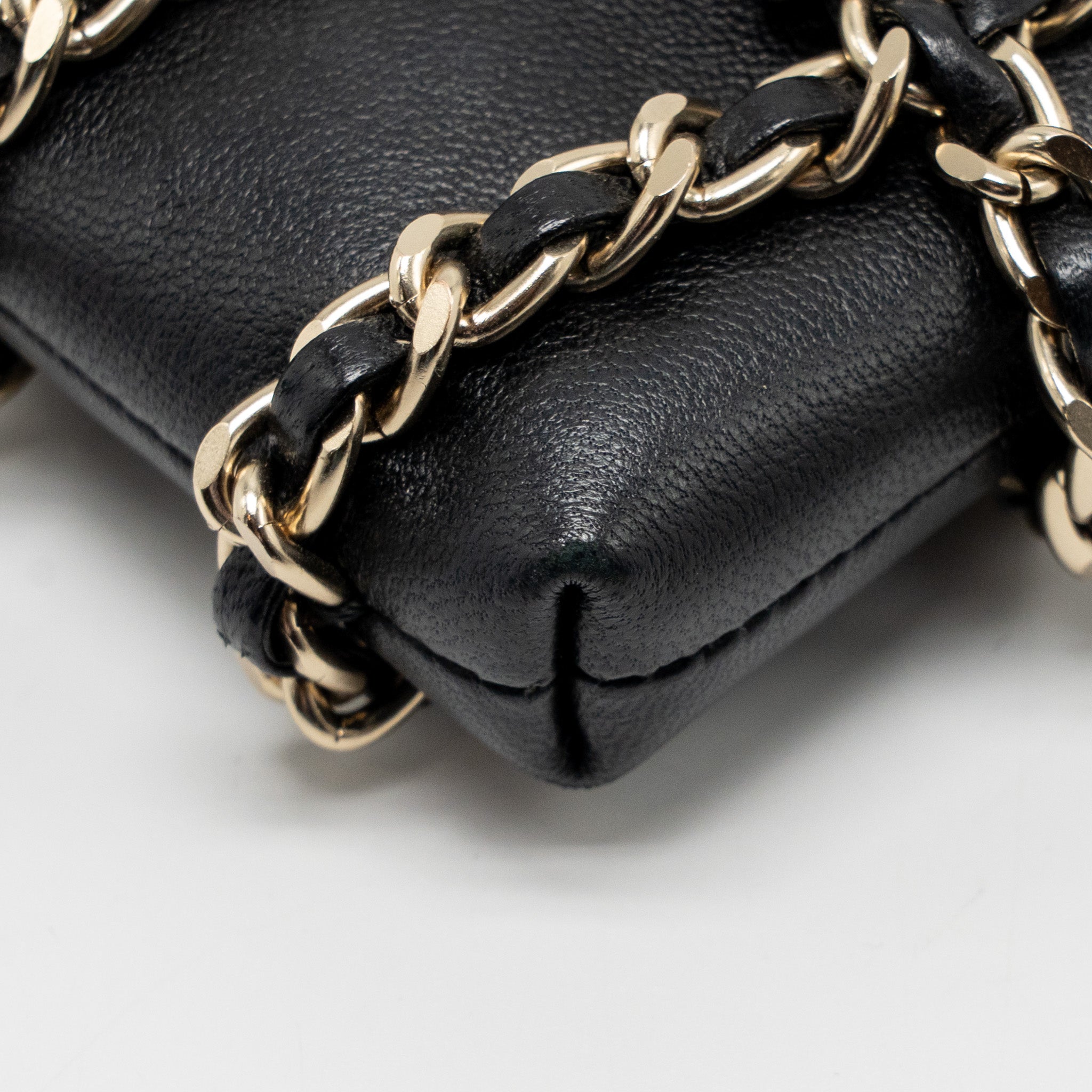 CHANEL GOLD CLUTCH O CHAIN VERTICAL PHONE HOLDER LAMBSKIN BLACK GHW