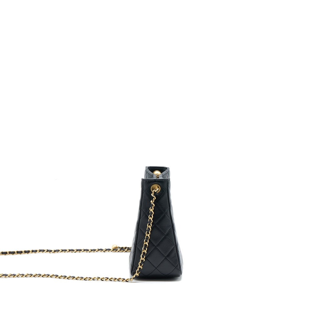 CHANEL 23C PEARL CRUSH HOBO BAG LAMBSKIN BLACK BRUSHED GHW (MICROCHIP)