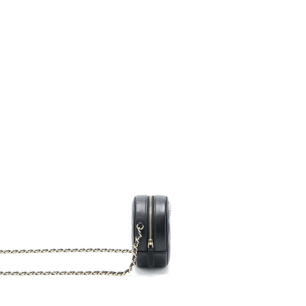 CHANEL CRYSTAL CC LOGO ROUND CLUTCH WITH CHAIN CAVIAR BLACK LGHW