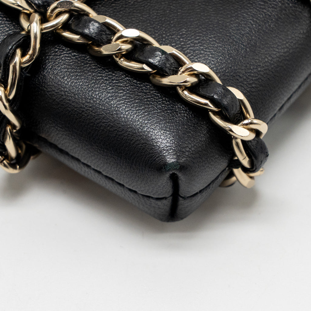 CHANEL GOLD CLUTCH O CHAIN VERTICAL PHONE HOLDER LAMBSKIN BLACK GHW
