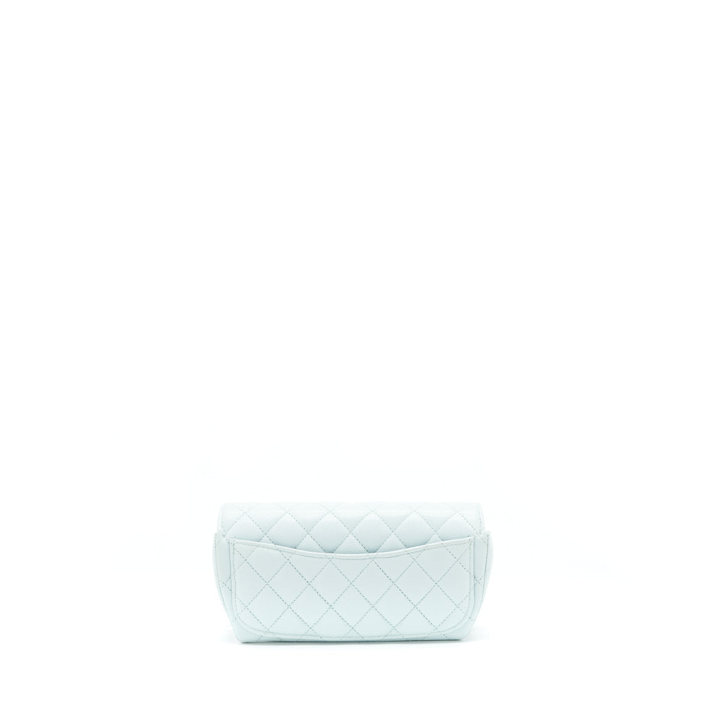 CHANEL GLASSES CASE WITH CHAIN CAVIAR LIGHT BLUE SHW